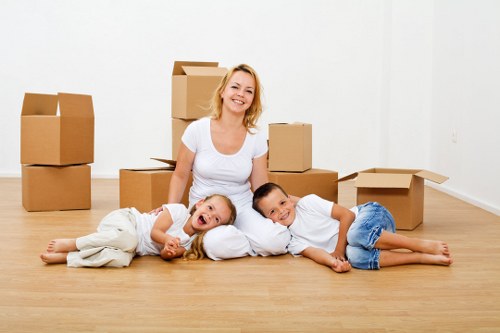 Commercial office move preparation with labels and equipment in Mordenpark